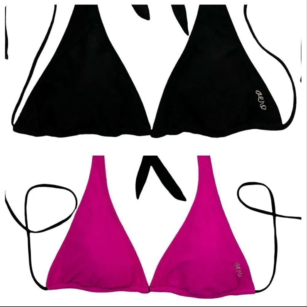 Aeropostale Reversible Pink & Black Triangle Bikini Top Sz S